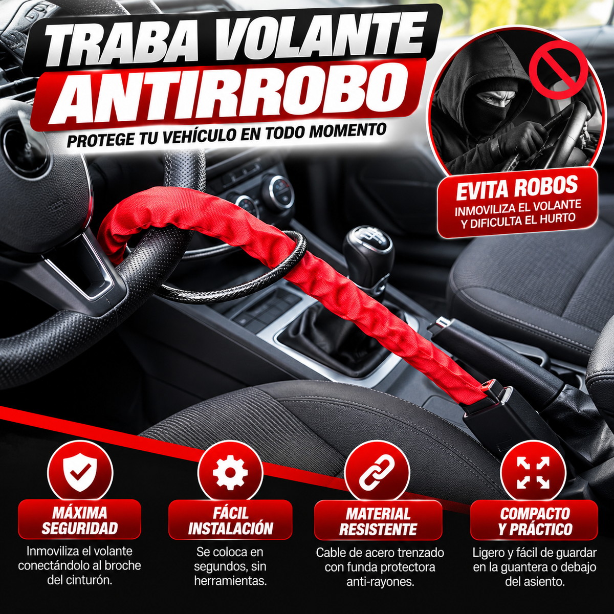Candado Antirrobo para Vehículo – Protección Extra para tu Auto