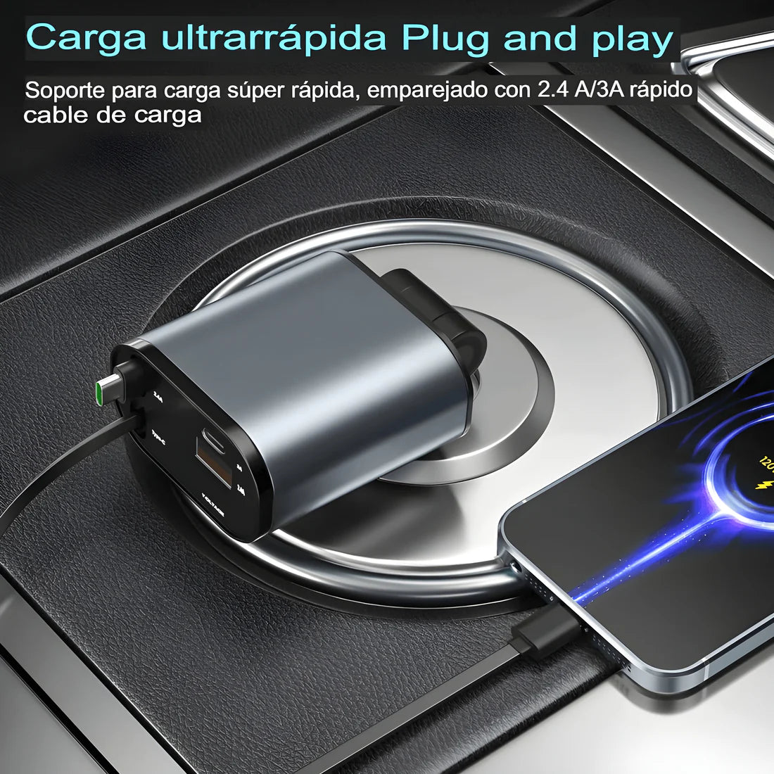 Cargador 4 en 1 para Carro – Energía y Conectividad en Todo Momento