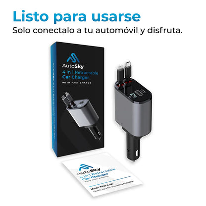 Cargador 4 en 1 para Carro – Energía y Conectividad en Todo Momento